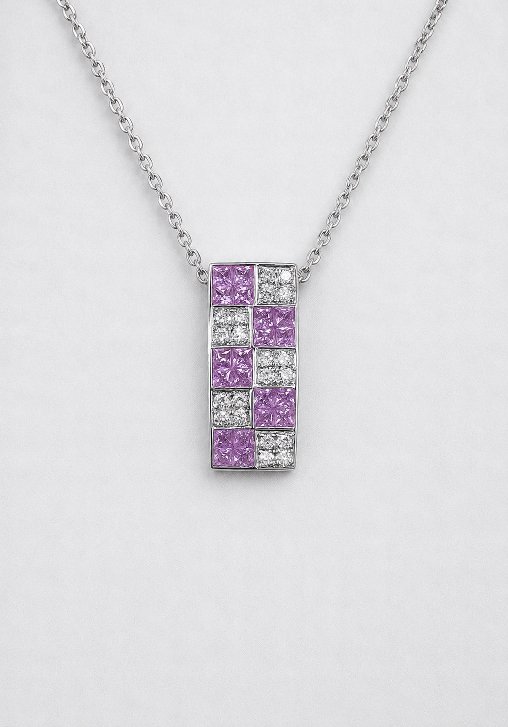 18K White Gold Pink Sapphire Diamond Pendant