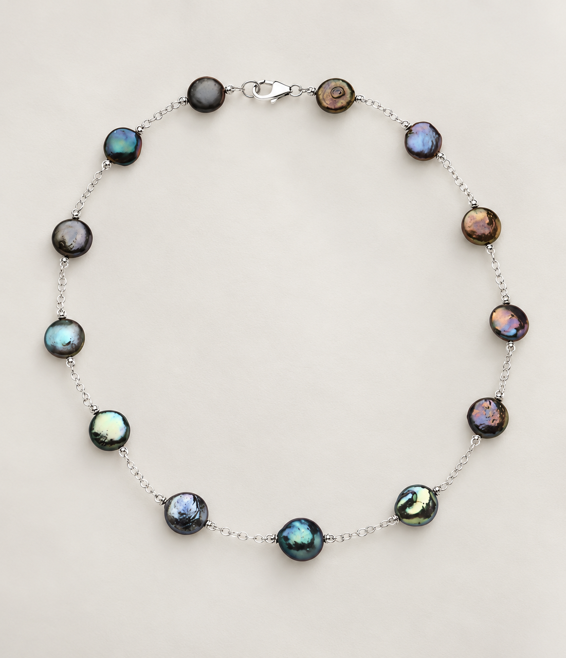 Sterling Silver Black Coin Pearl Necklace
