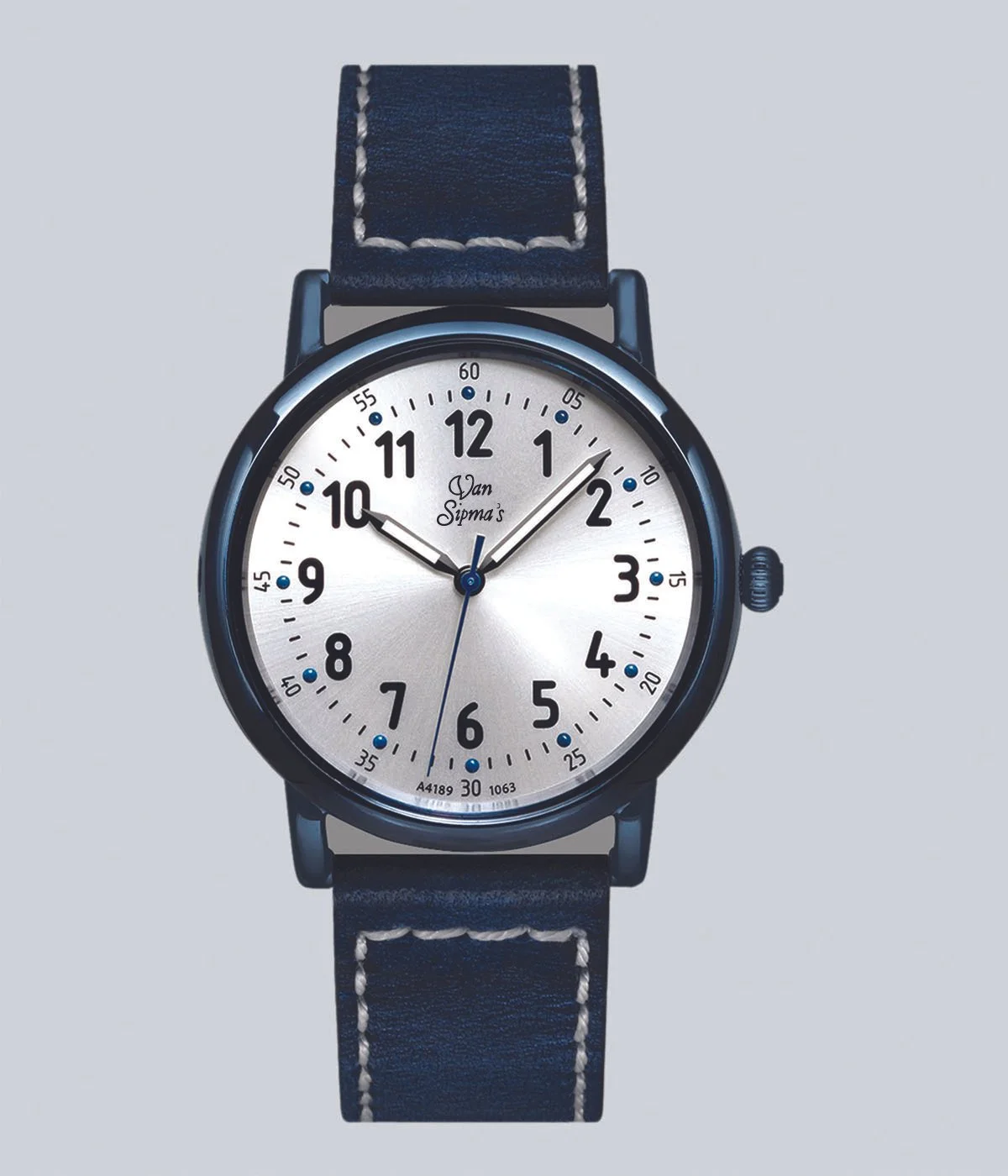 Silver Dial Blue Leather Strap