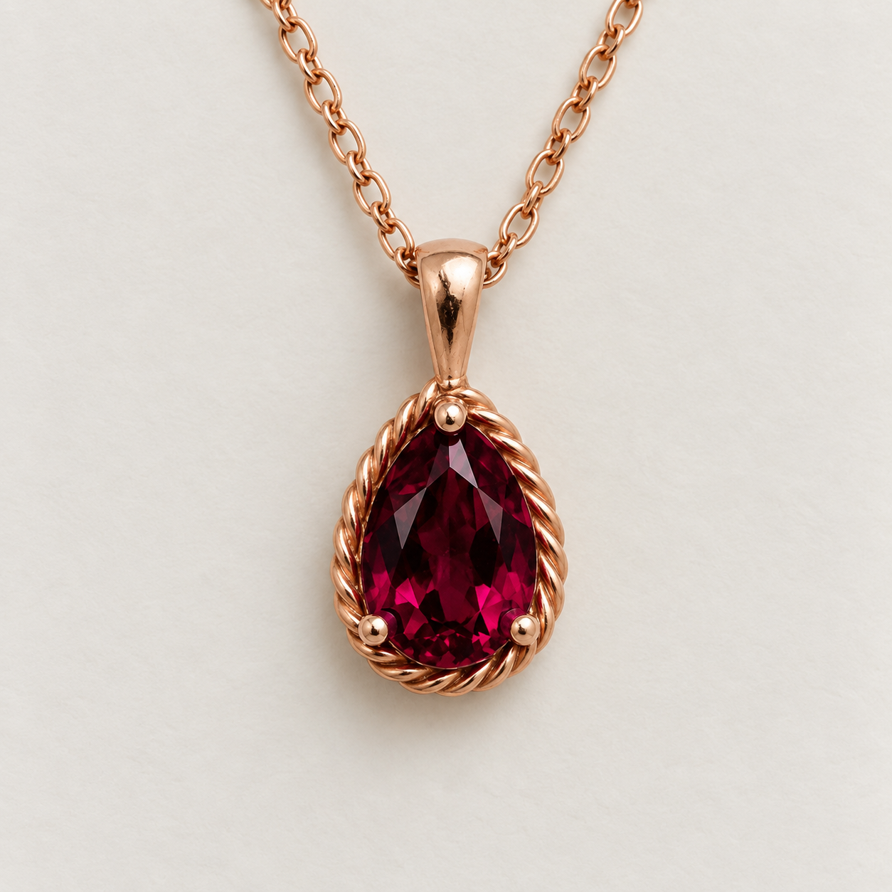 14K Rose Gold Rhodolite Garnet Rope Pendant
