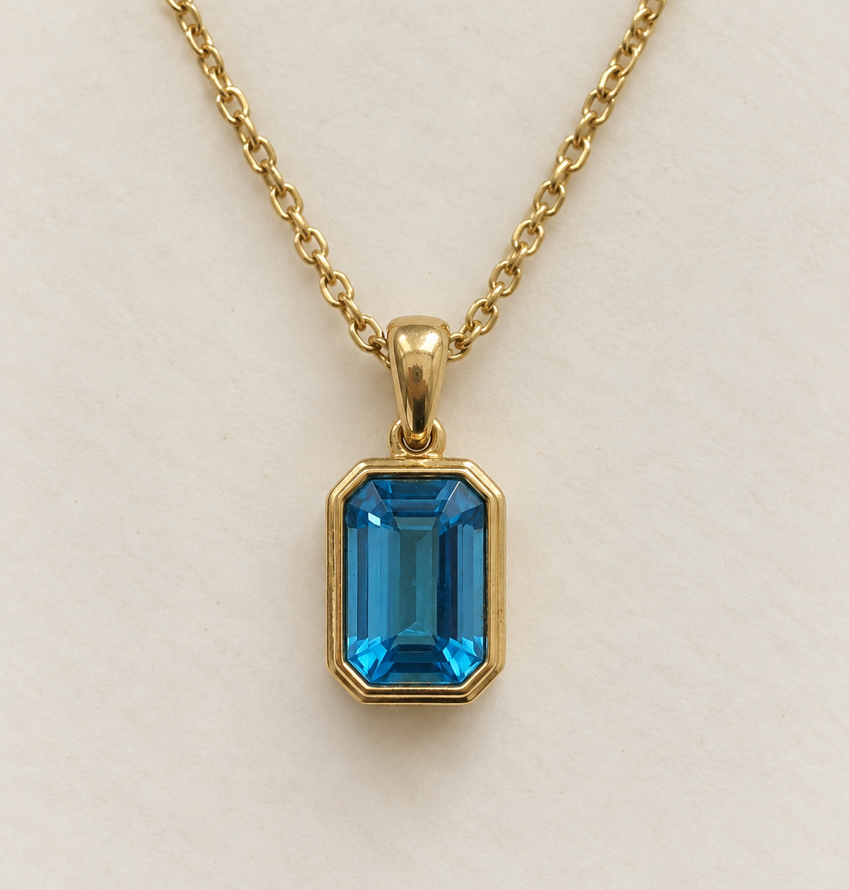 14K Yellow Gold Blue Topaz Bezel Pendant