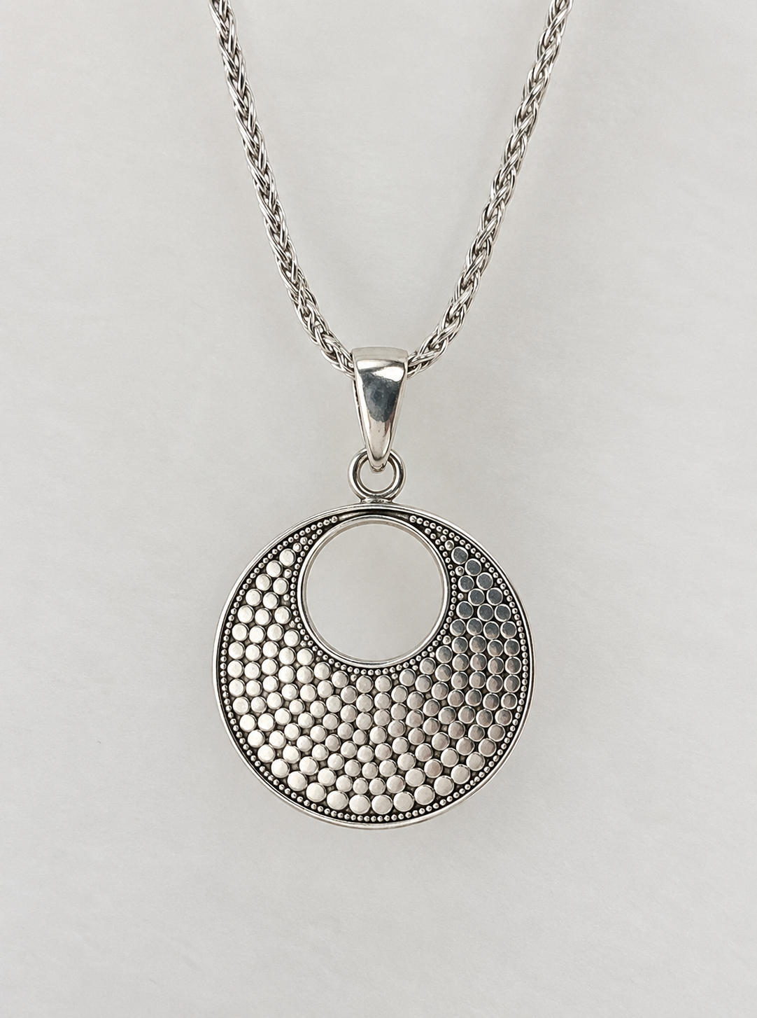Sterling Silver Circle Flat Beaded Pendant