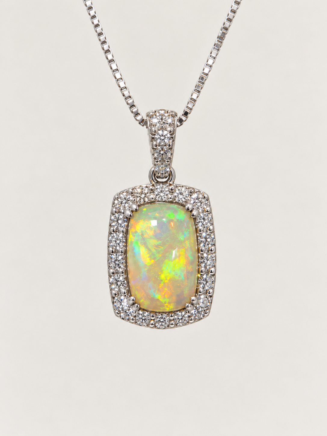 14K White Gold Opal Diamond Pendant