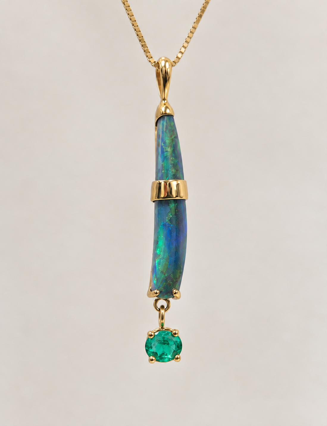 14K Yellow Gold Opal and Emerald Pendant