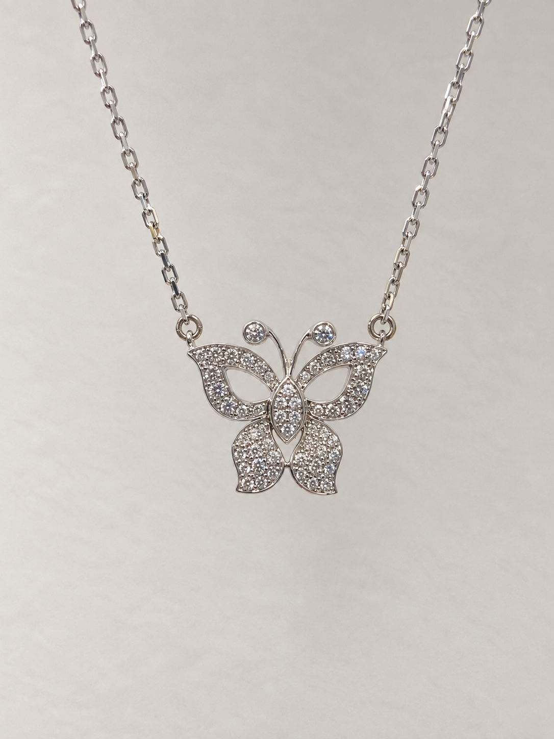 14K White Gold Diamond Butterfly Necklace