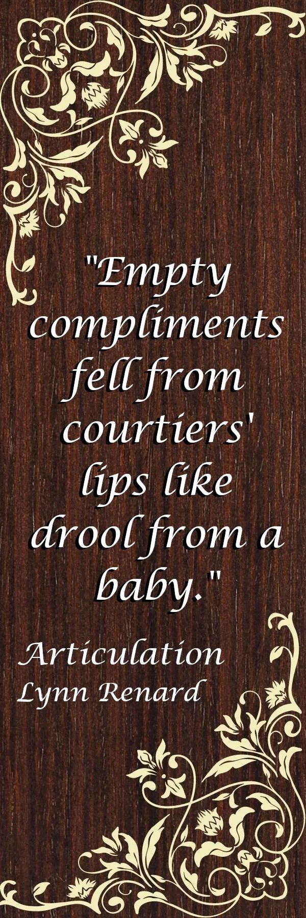 Bookmark for newsletter subscribers. Wood grain and gold with quote