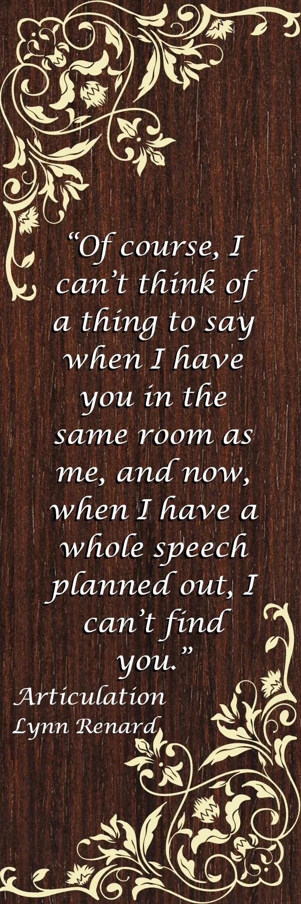 Bookmark for newsletter subscribers. Wood grain and gold with quote