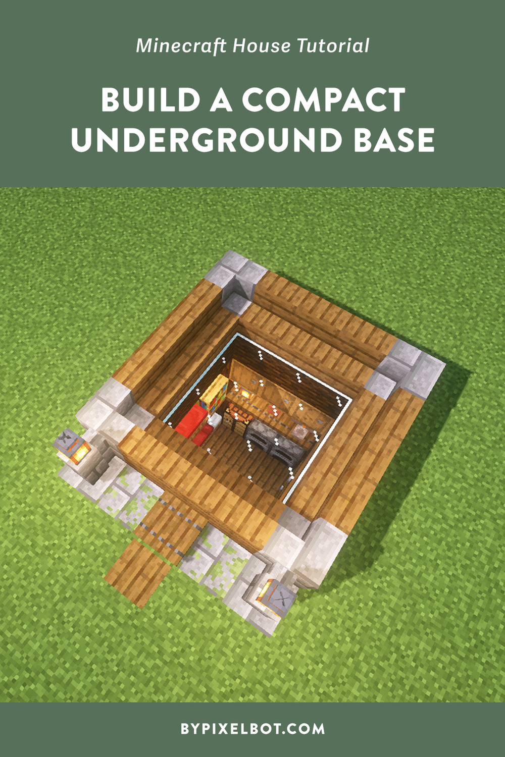 Minecraft How To Build A Cozy Underground Base Tutorial Bypixelbot