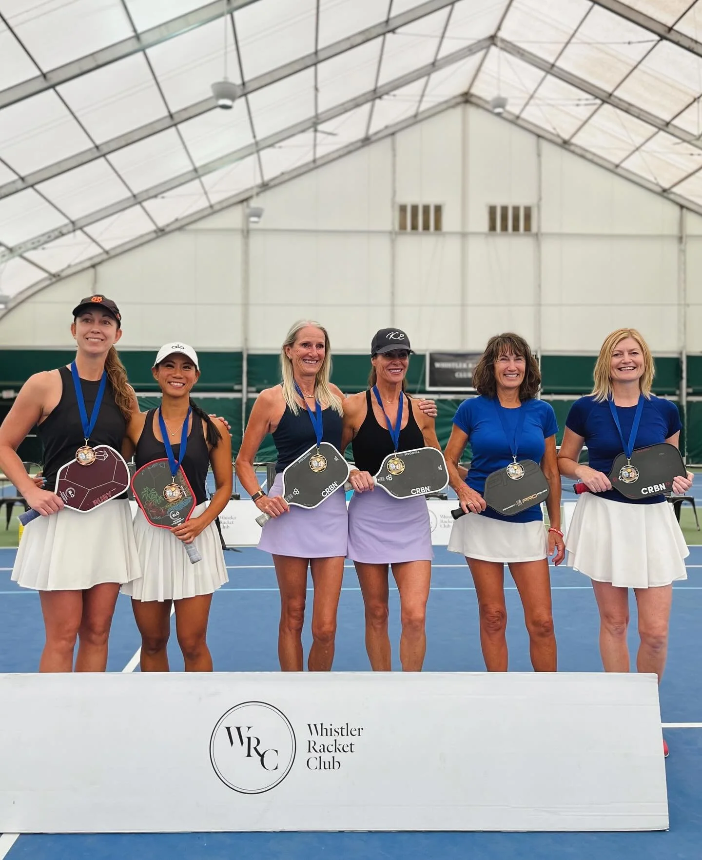 Our fabulously colour coordinated Women&rsquo;s Doubles 4.0 medalists! 🖤💜💙

And they are all WRC club players!! Way to go Melissa, Jaymee, Louise, Karen, Heather &amp; Debbie!🏆