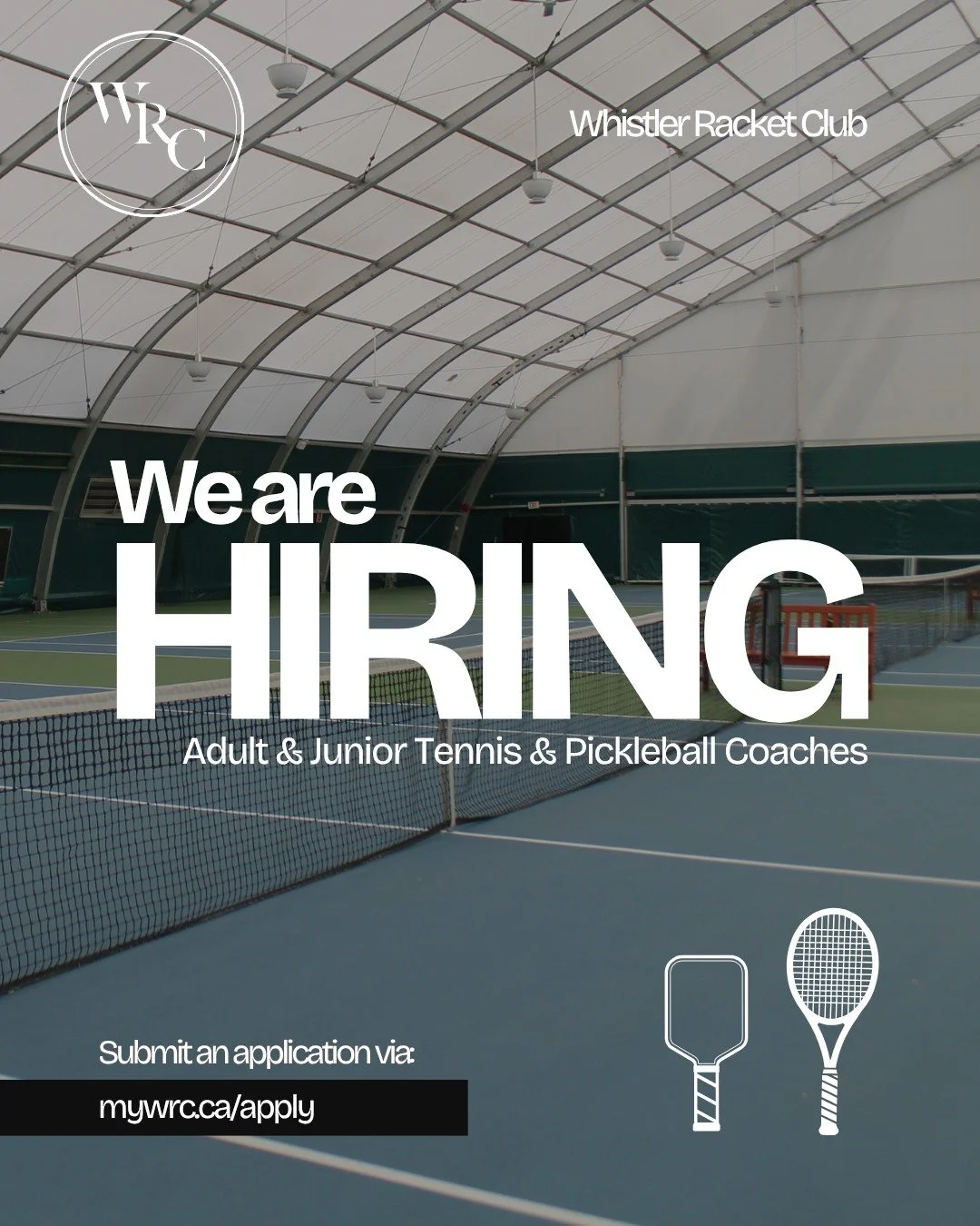 🎾 We&rsquo;re Hiring Tennis &amp; Pickleball Coaches at Whistler Racket Club 🎾

The WRC is looking for passionate and motivated Tennis &amp; Pickleball Coaches to join our team. We&rsquo;re seeking coaches with experience working with both adults a