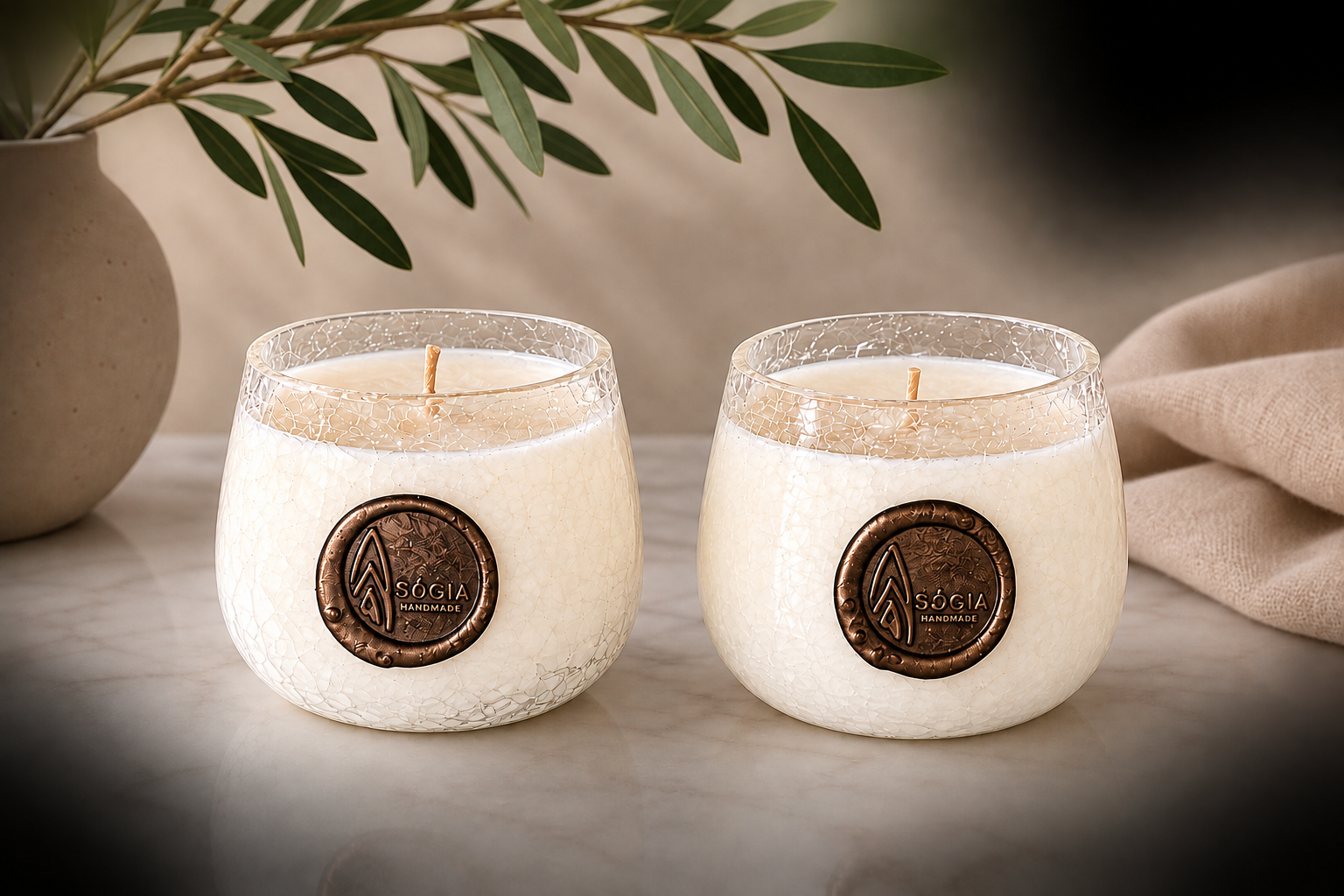 Set of (2) Crackle Glass Finish Candles