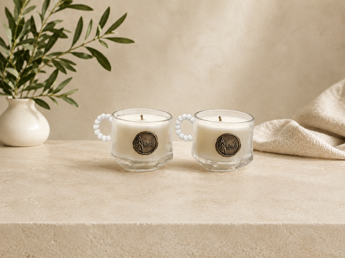 Set of (2) Pearl Handle Glass Mugs