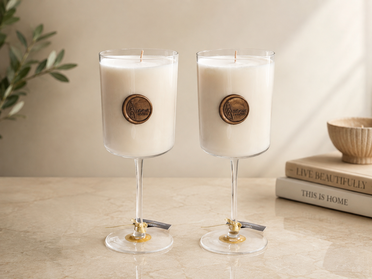 Set of (2) Stemmed Wine Glass Candles