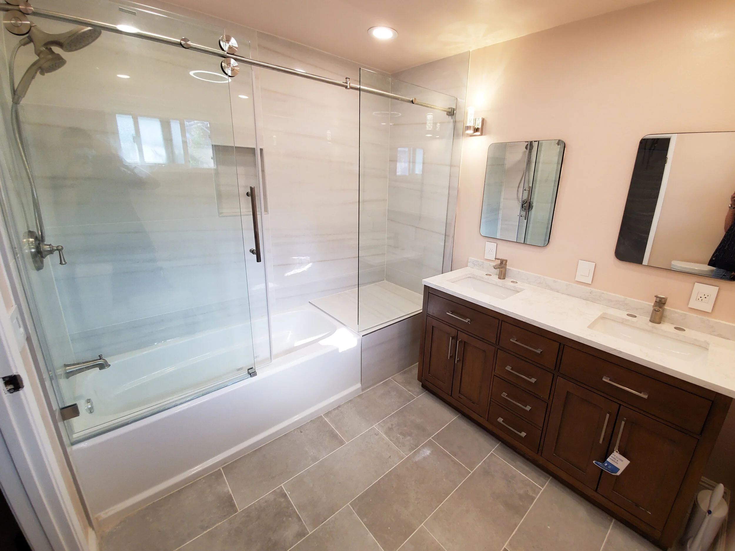 A Classic Design Bathroom Remodel With Wooden Cabinet