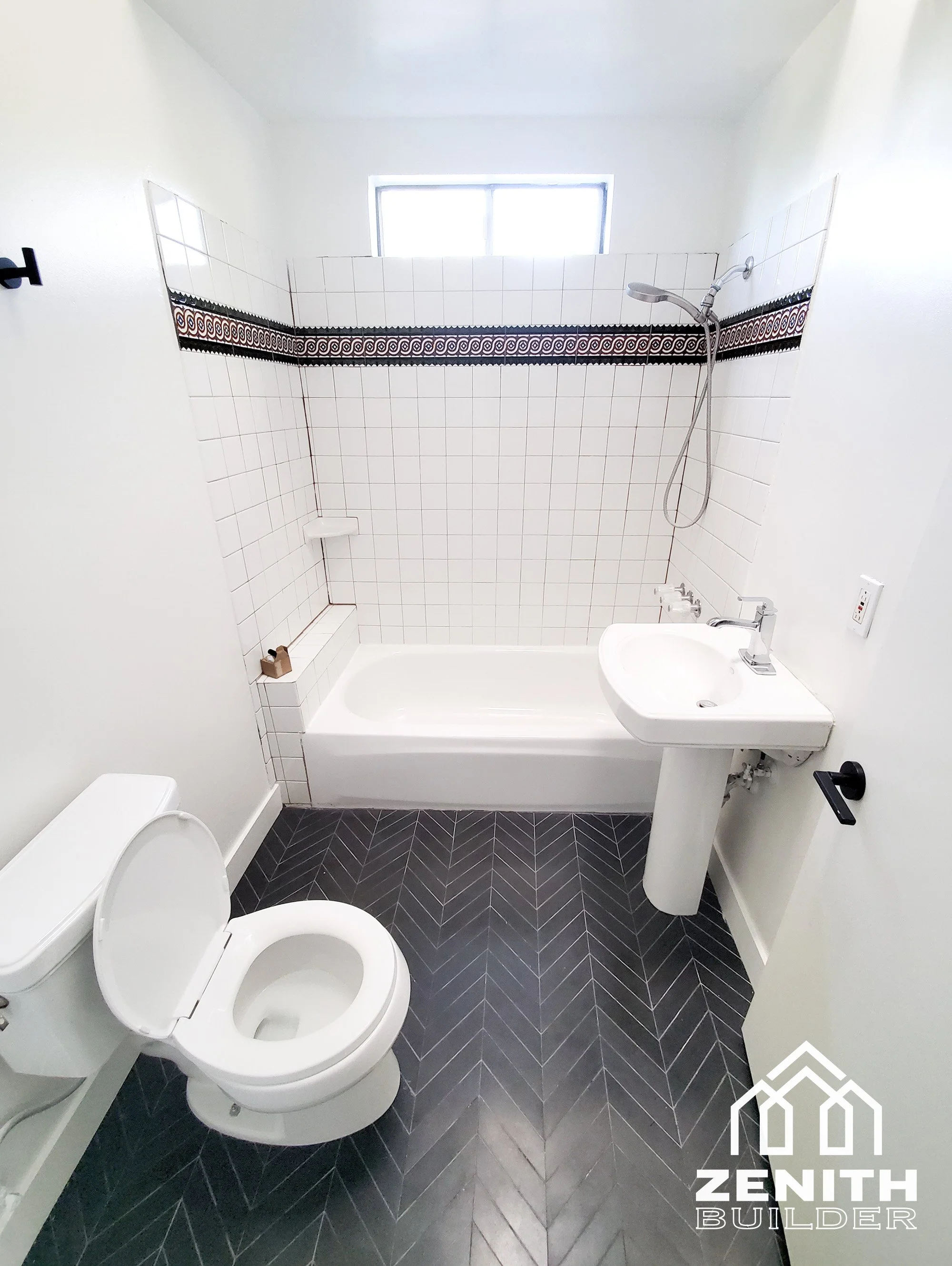 A Classic Monochrome Style for Small Bathroom Repainting and Flooring