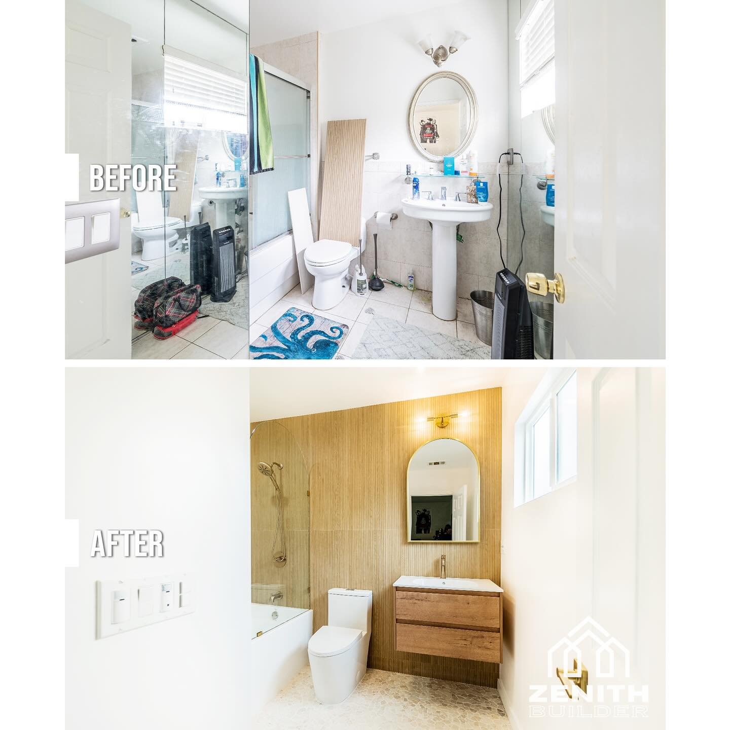 Embrace Serenity in Style

This bathroom remodel merges nature&rsquo;s calm with modern elegance. Imagine bamboo-inspired strip walls, a chic floating sink, a captivating glass-door bathtub, and a mosaic pebble floor. Elevate your sanctuary with us!