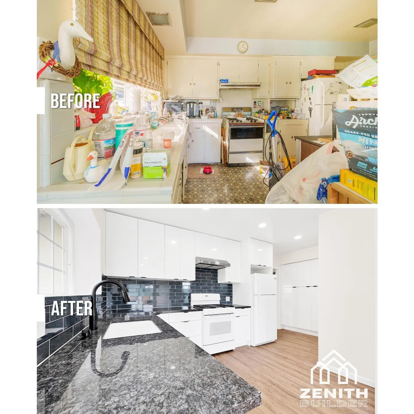 This kitchen went from cluttered and closed-in to sleek, open, and functional. 

Swipe to see what a little vision (and a lot of hard work) can do!