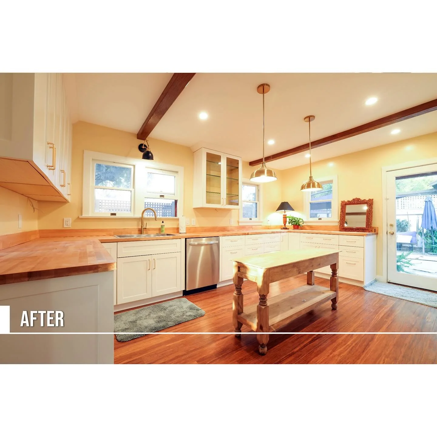 Details Make the Difference 
From the custom-built cabinetry to the natural wood countertops and beam accents, every element in this remodel was designed to bring warmth and craftsmanship to the heart of the home.