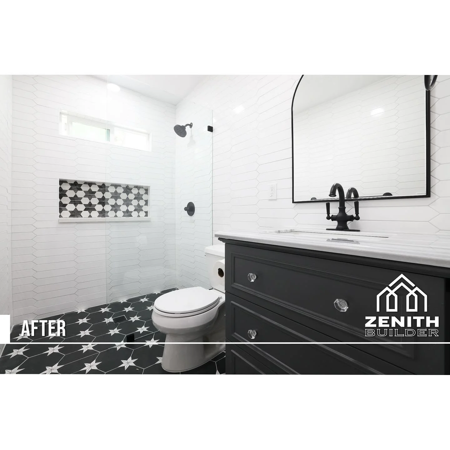 Monochrome done right 🖤🤍

We gave this bathroom a bold, modern upgrade with geometric tile, matte black fixtures, and clean lines throughout.

Simple, timeless, and built to impress for years to come.