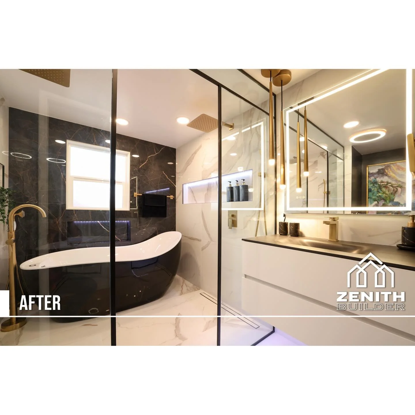 Another view of this finished bathroom&mdash;because great design deserves more than one angle.
 A well-planned layout allows the shower, tub, and vanity to coexist without feeling crowded.
 Every square foot works hard, and it shows.