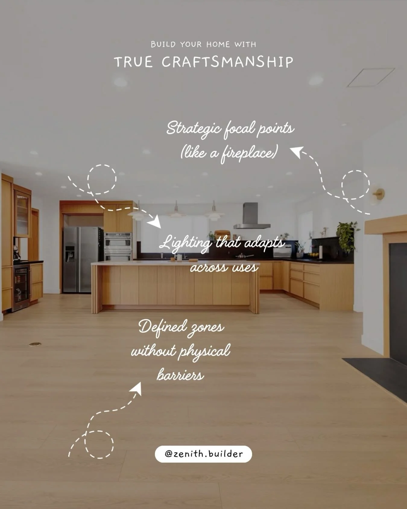 What defines a well-designed open concept space?

It&rsquo;s not just removing walls.
&bull; Sightlines that feel natural, not forced
&bull; Defined zones without physical barriers
&bull; Consistent flooring to unify the space
&bull; Strategic focal 