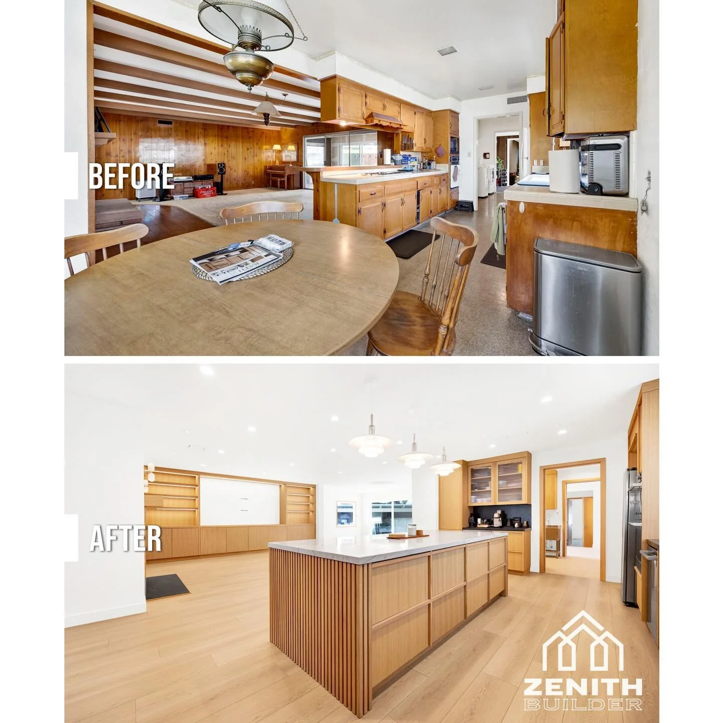 Composed. Functional. Refined.

This kitchen was designed to balance warmth with precision.

Natural wood cabinetry brings depth.
Black countertops create contrast and durability.
A central island anchors the entire space.
Integrated appliances maint
