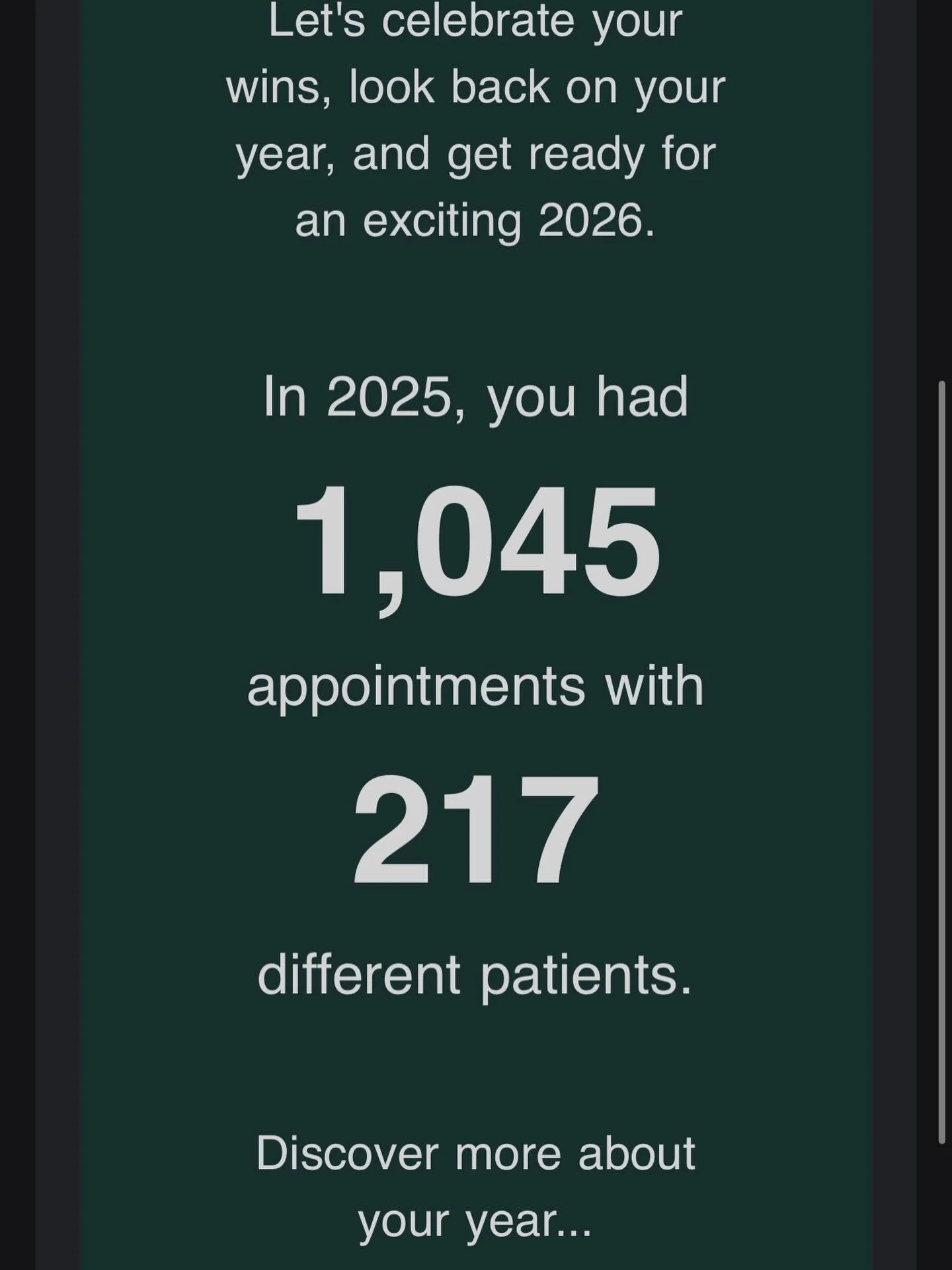 I love these year end recaps from my electronic health record system 🥹

This blows me away. Thank you all for allowing us to be a part of your wellness journey 🤍 let&rsquo;s keep advocating for our health, asking questions and prioritizing ourselve