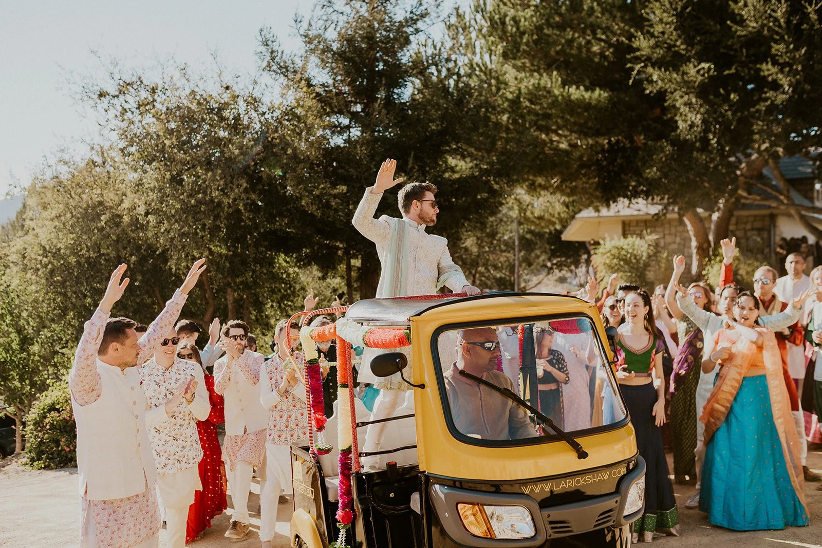 Traditional baraat procession with live dhol drummer in California