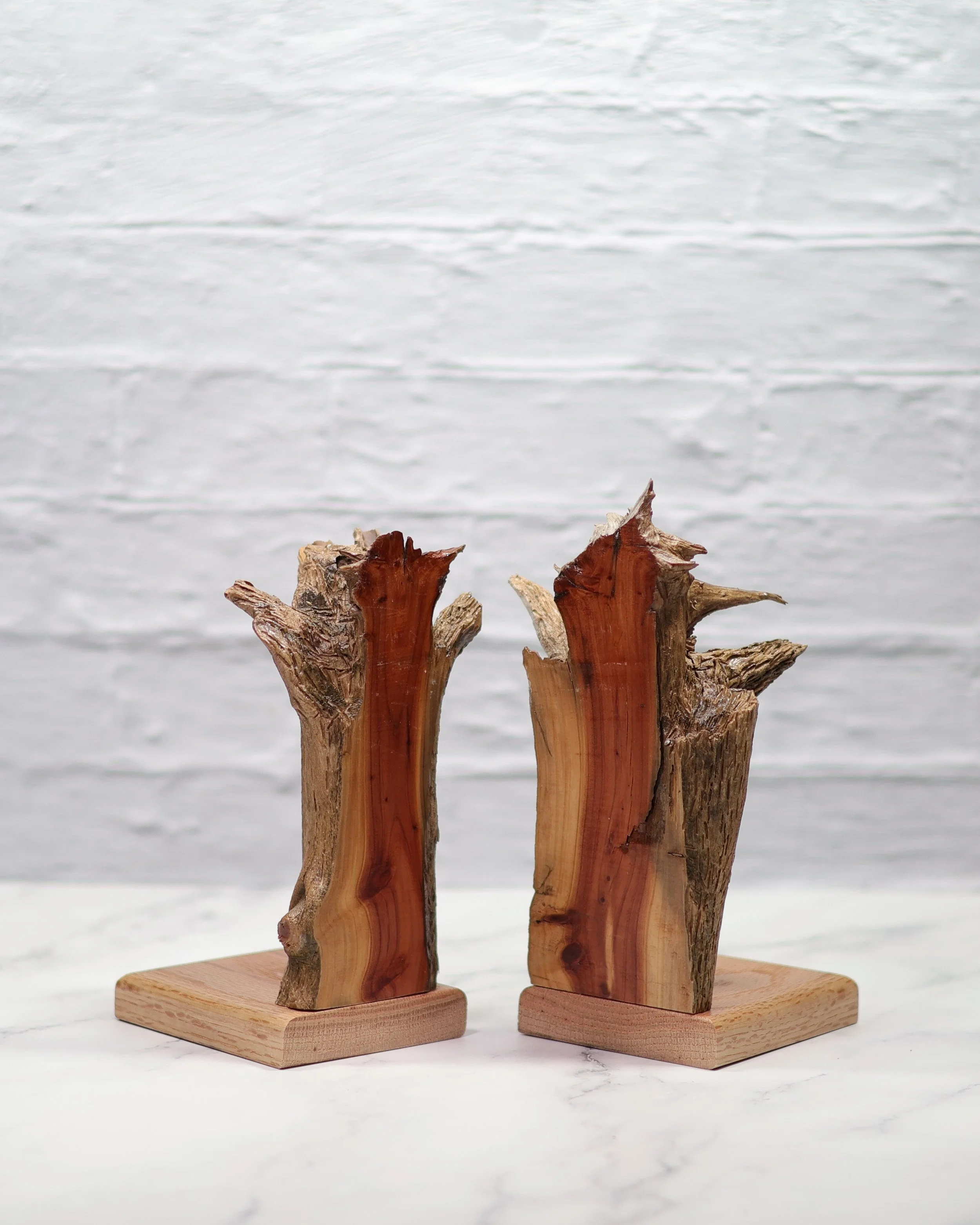 Cedar Rootball Bookends with Oak Base