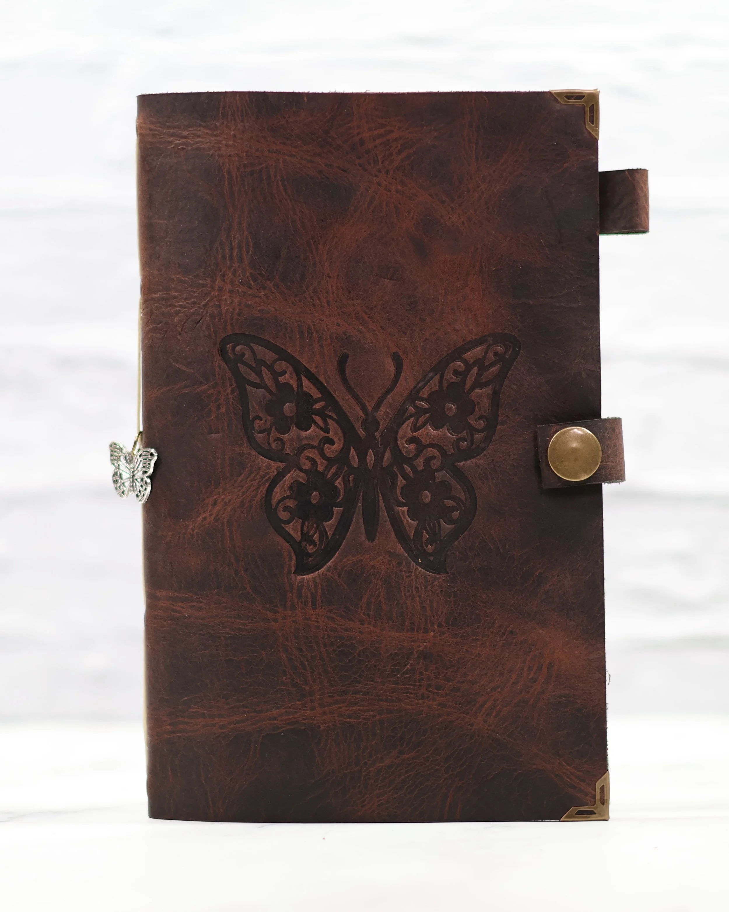Large Stitched Antique Brown Leather Journal (Pollinator)