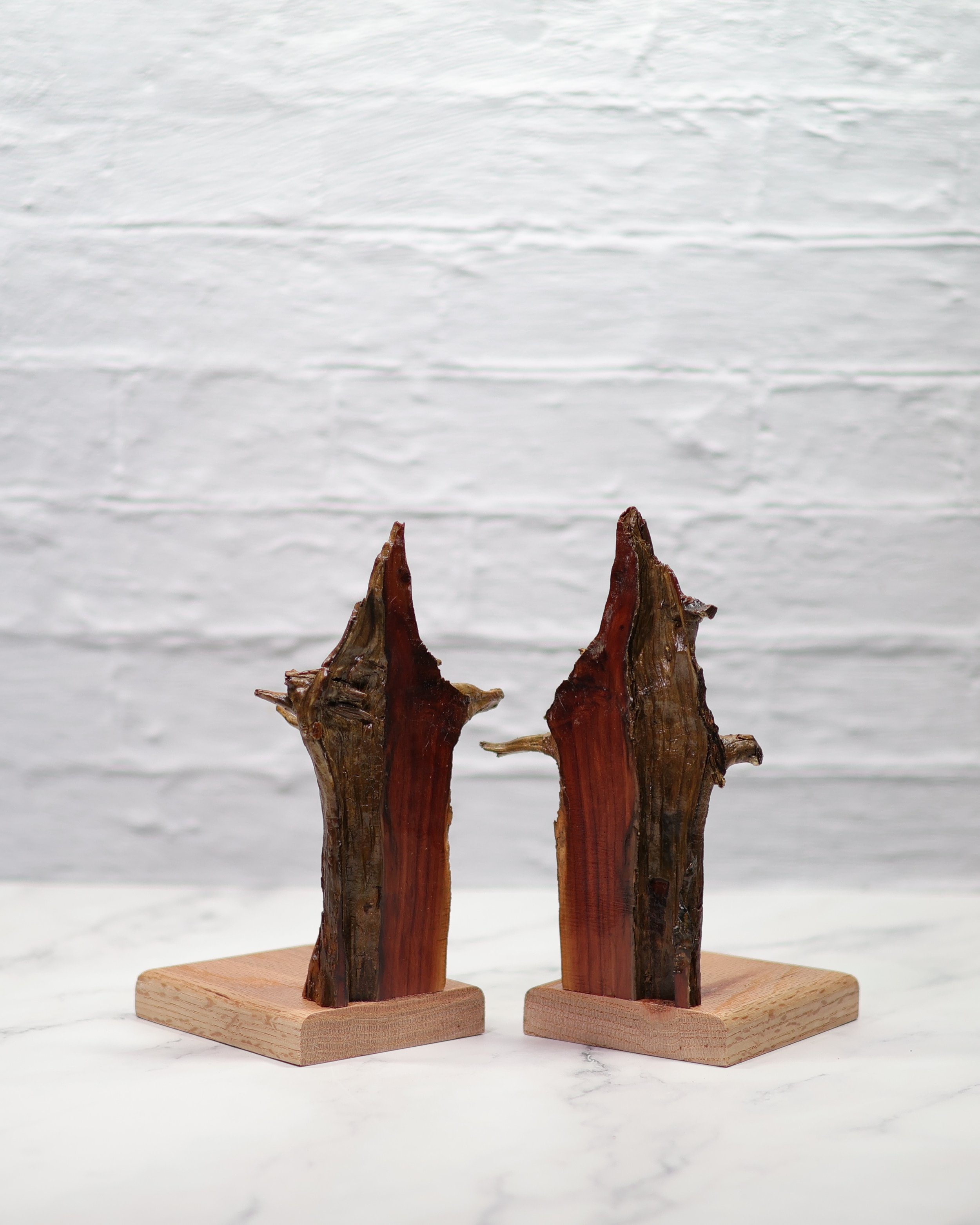 Cedar Rootball Bookends with Oak Base