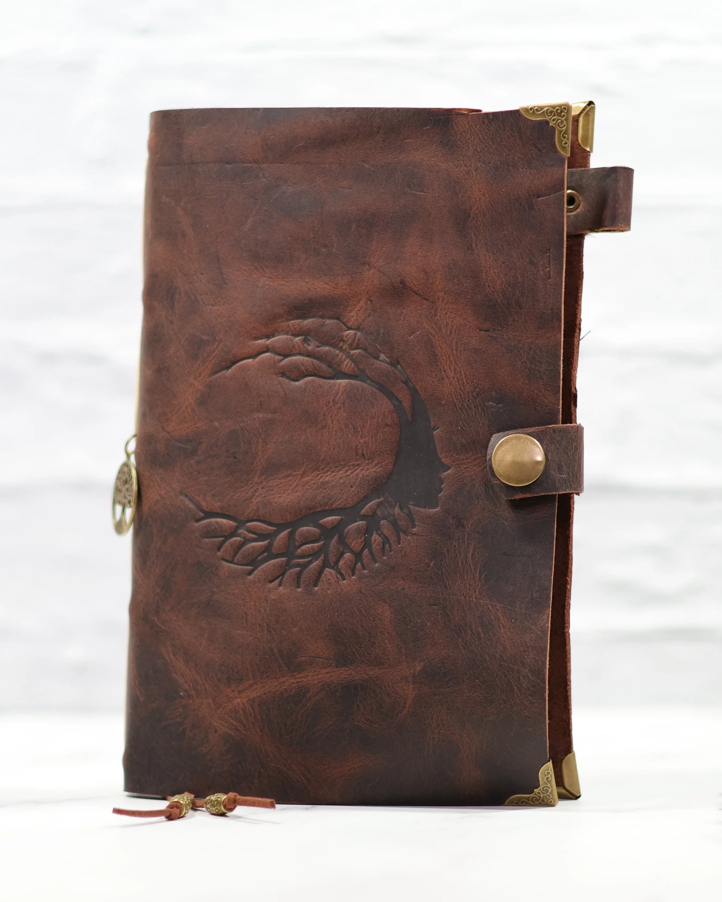 Large Stitched Antique Brown Leather Journal (Mother Earth)