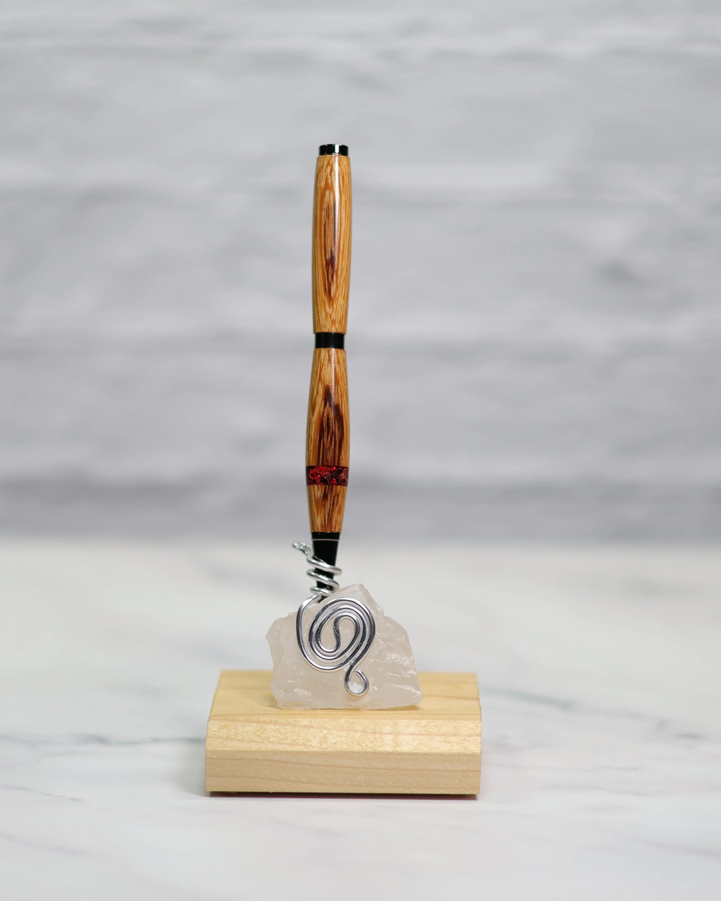 Olive Wood Pen with Red Opal Inlay