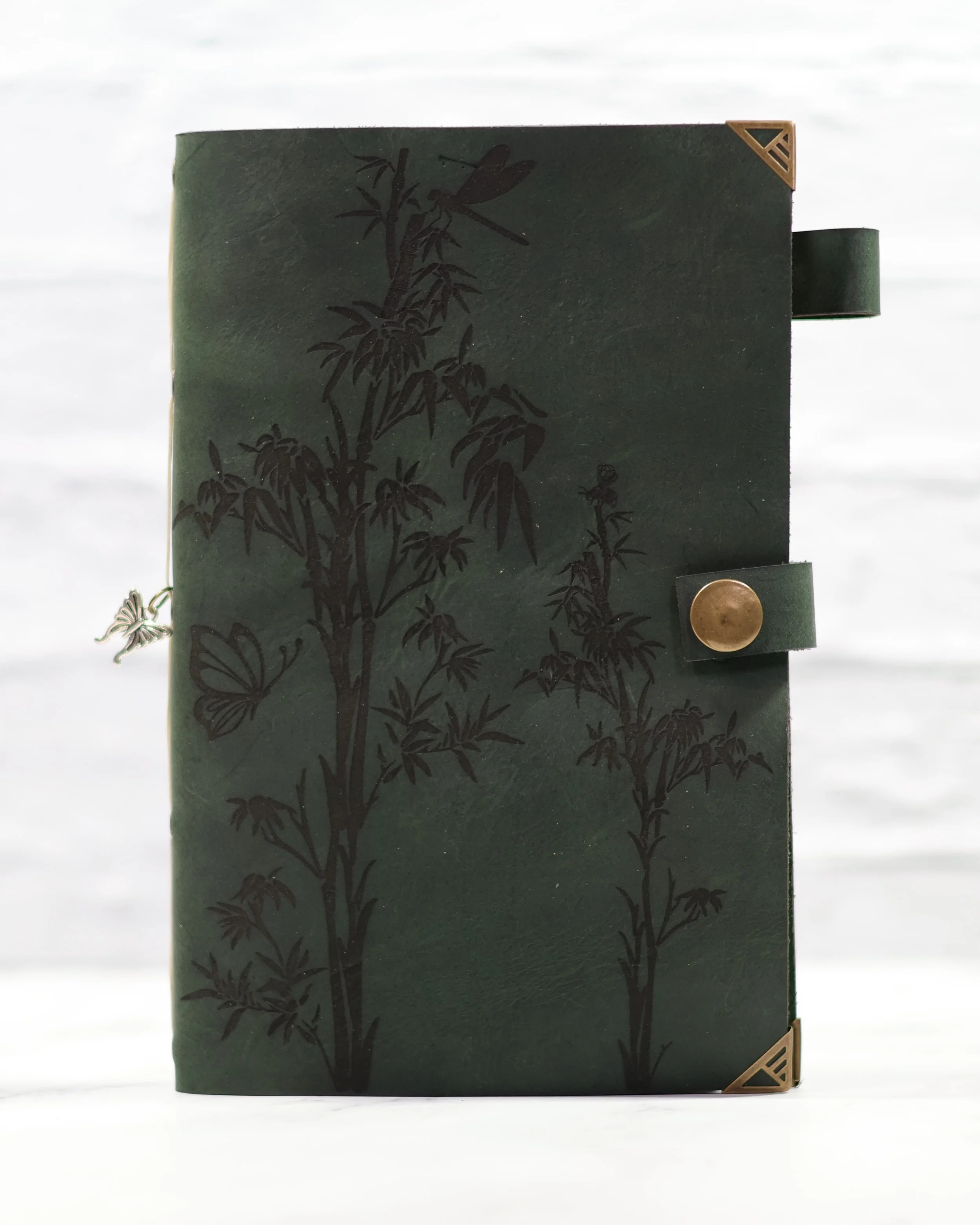Large Stitched Antique Green Leather Journal  (Pollinator)