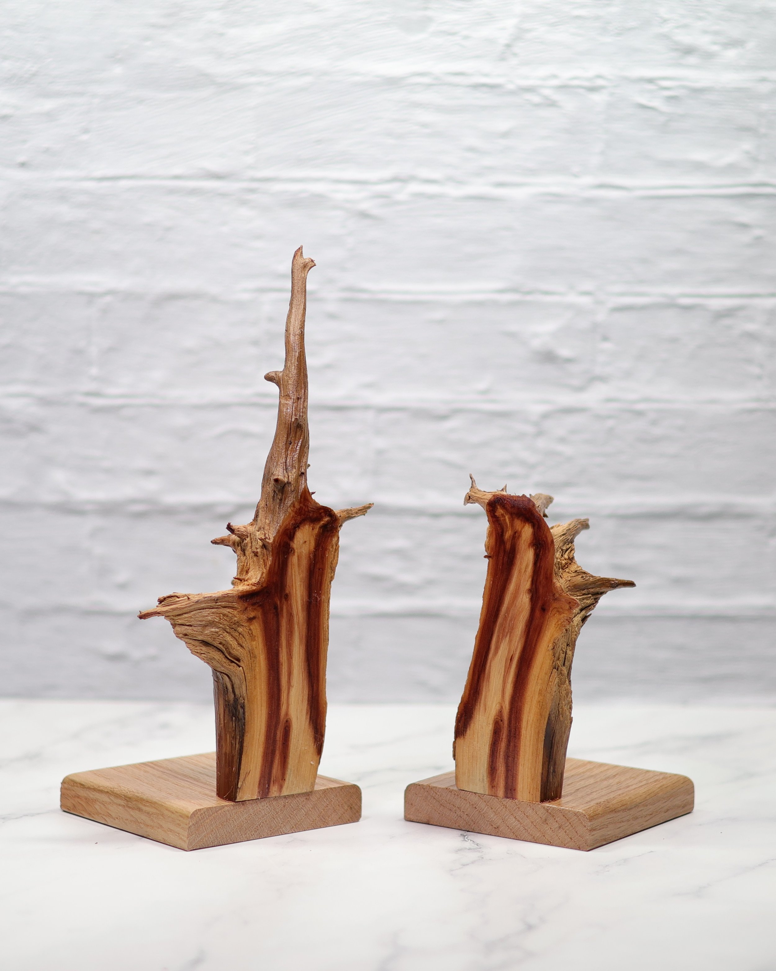 Cedar Rootball Bookends with Oak Base