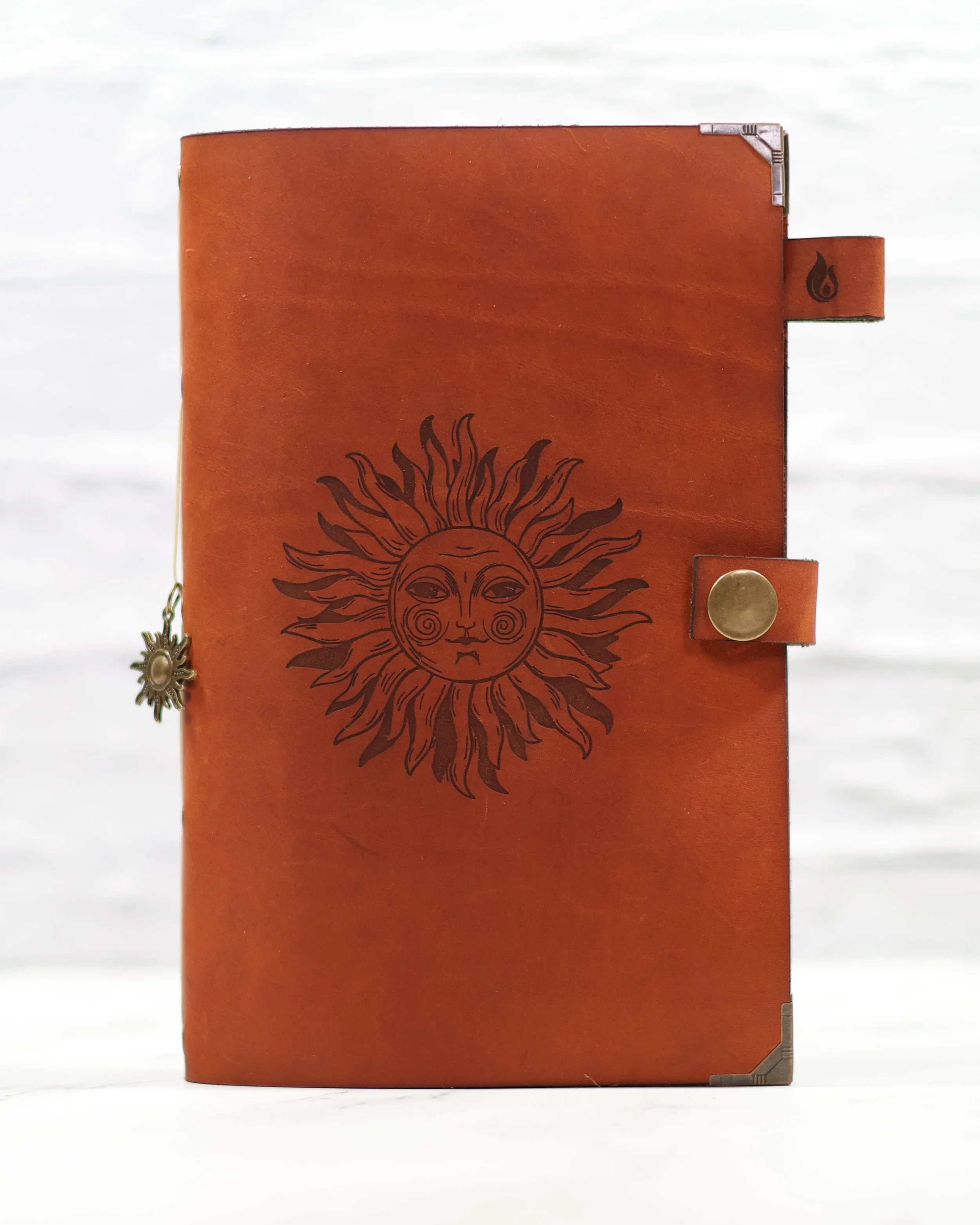 Large Stitched Brown Leather Journal (Celestial)