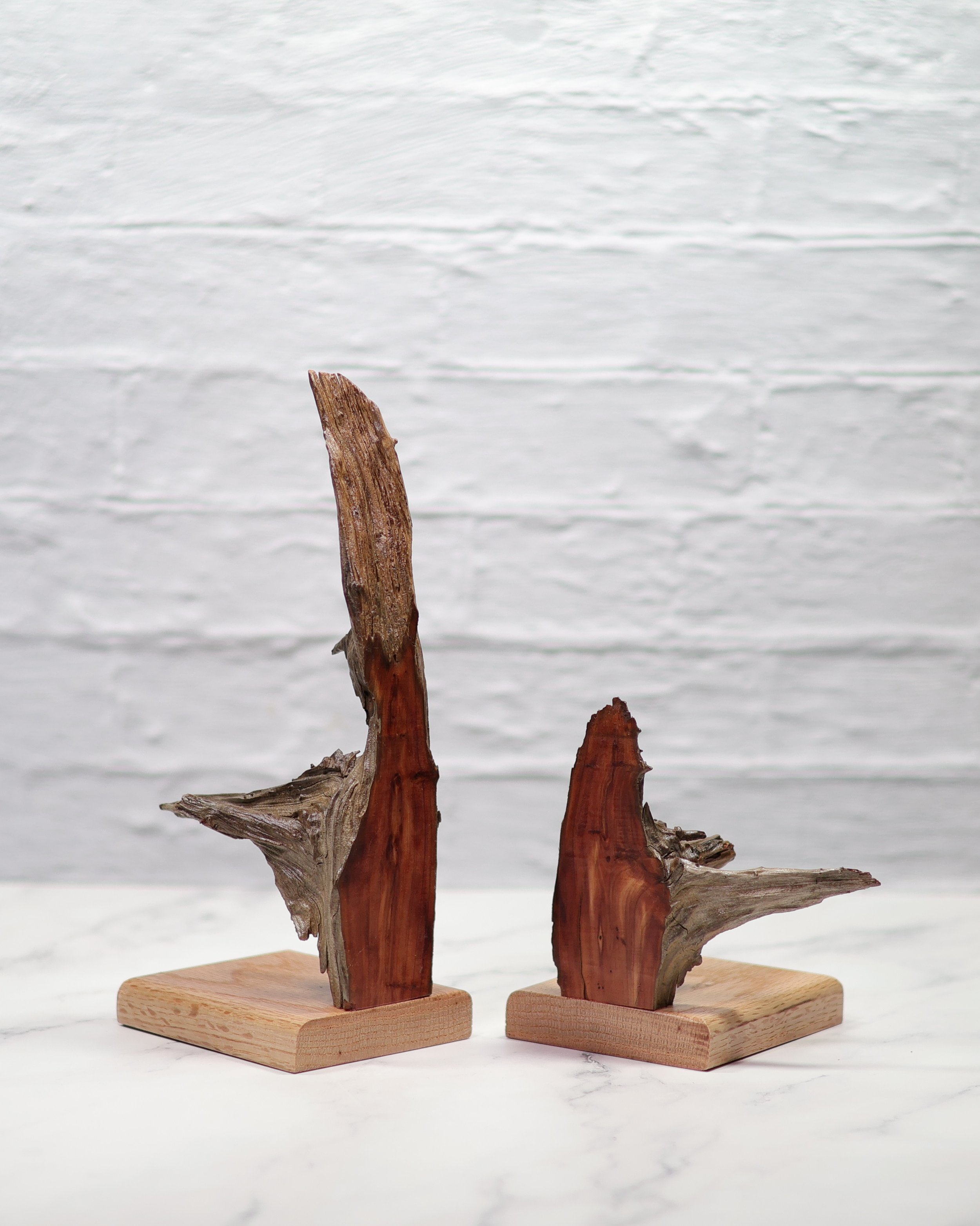 Cedar Rootball Bookends with Oak Base