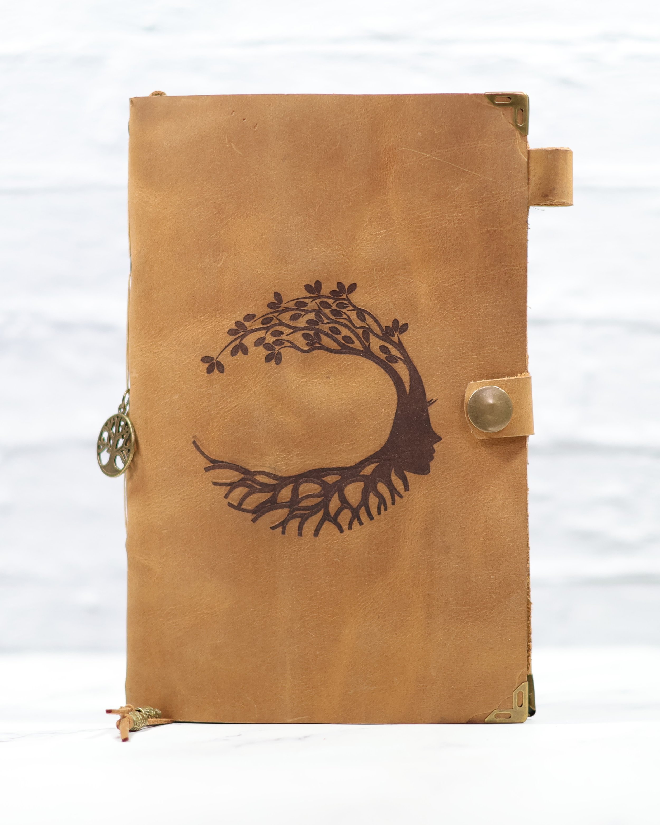 Large Stitched Antique Tan Leather Journal