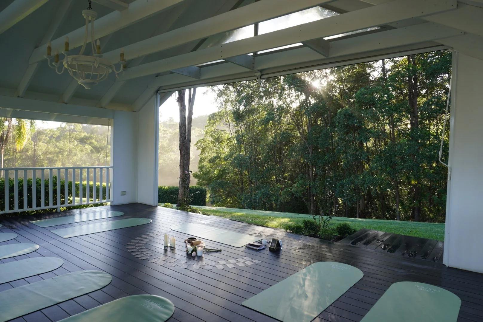 Hosting a welcome circle at Austinvilla Estate for a Private Retreat