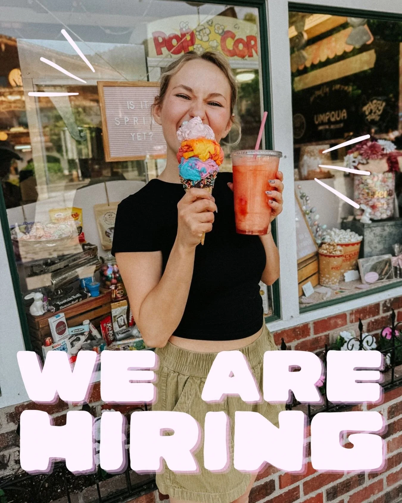 We are looking for a couple sweet additions to our tight knit team!💖

🍭Part-time position
🍬16+
🍿Looking for people who are outgoing, friendly, &amp; reliable 
🍦Weekend availability is non-negotiable 

If you are interested, please send your resu