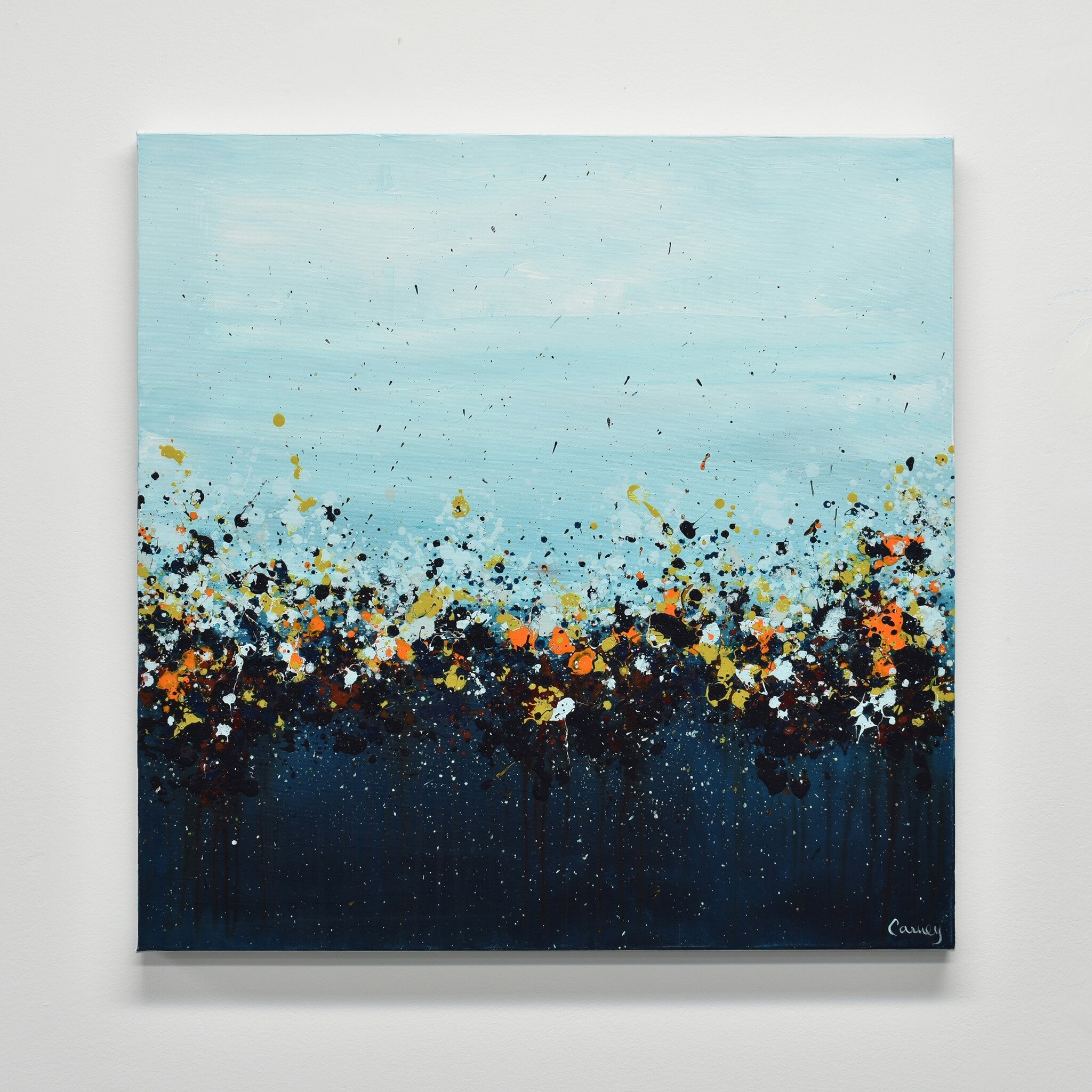This is a new abstract landscape referencing a wildflower meadow filled with orange flowers under a blue sky. 

Mystic Marigolds - 2024
Acrylic on canvas
24 x 24 x 0.8&quot; (61 x 61 x 2 cm)

Available here: www.LisaCarneyArt.com
...
Voici un nouveau