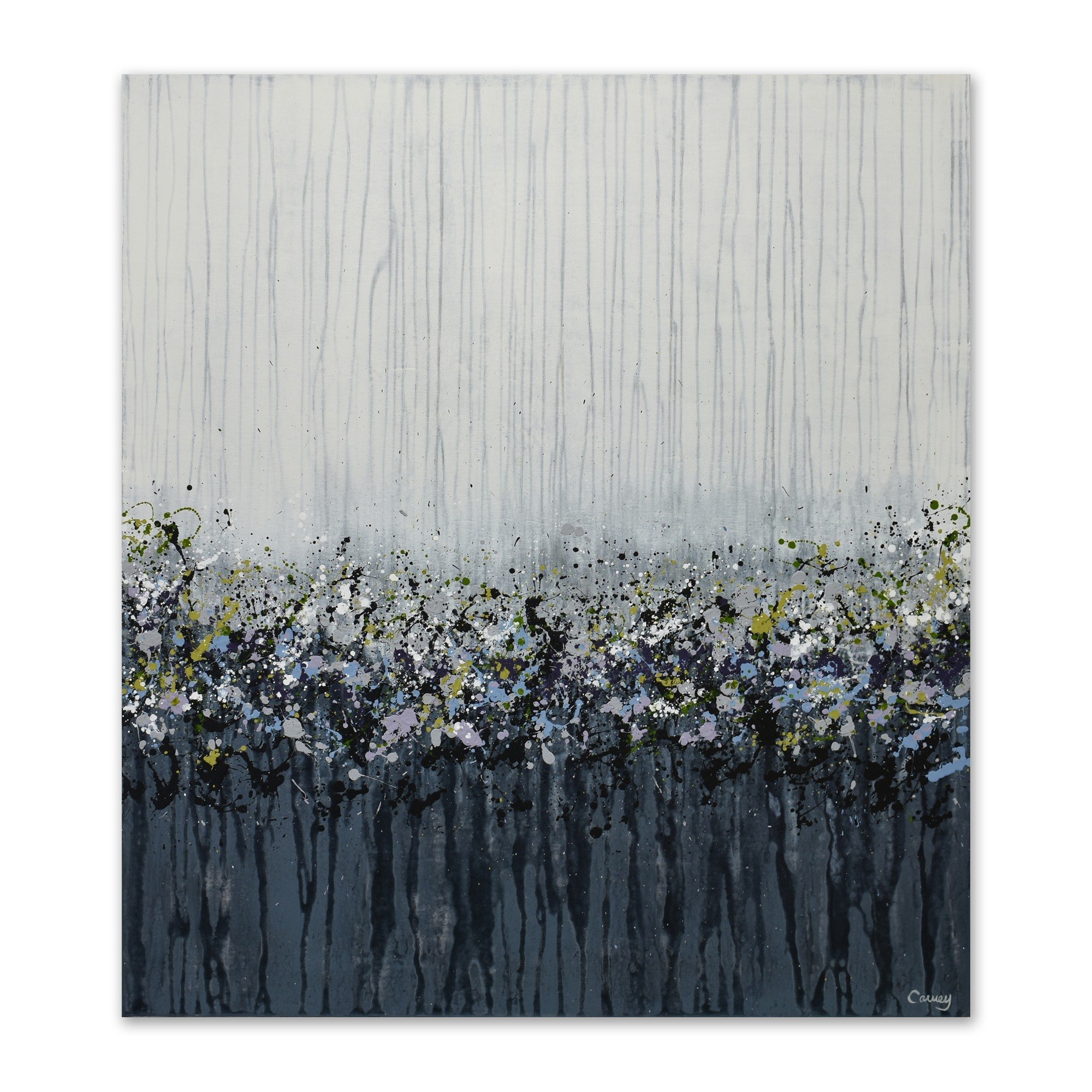 Midnight Moss is an abstract floral acrylic painting measuring 40 x 36 x 1.5&quot; (102 x 91 x 4 cm) and was created in 2022. Its color palette consists of blue, grey and accents of mauve and moss green for an elegant and peaceful look. More info abo