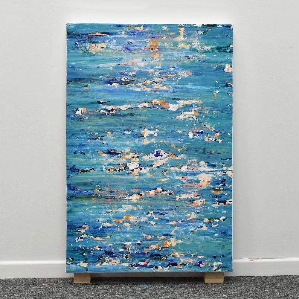 Introducing &quot;Sea Sparkle 1&quot; - a mesmerizing new addition to my Aquaflora collection. This acrylic on canvas piece captures the ethereal beauty of the sea, with blues that evoke the sparkling waves under the sunlight. 

Sea Sparkle 1
Acrylic