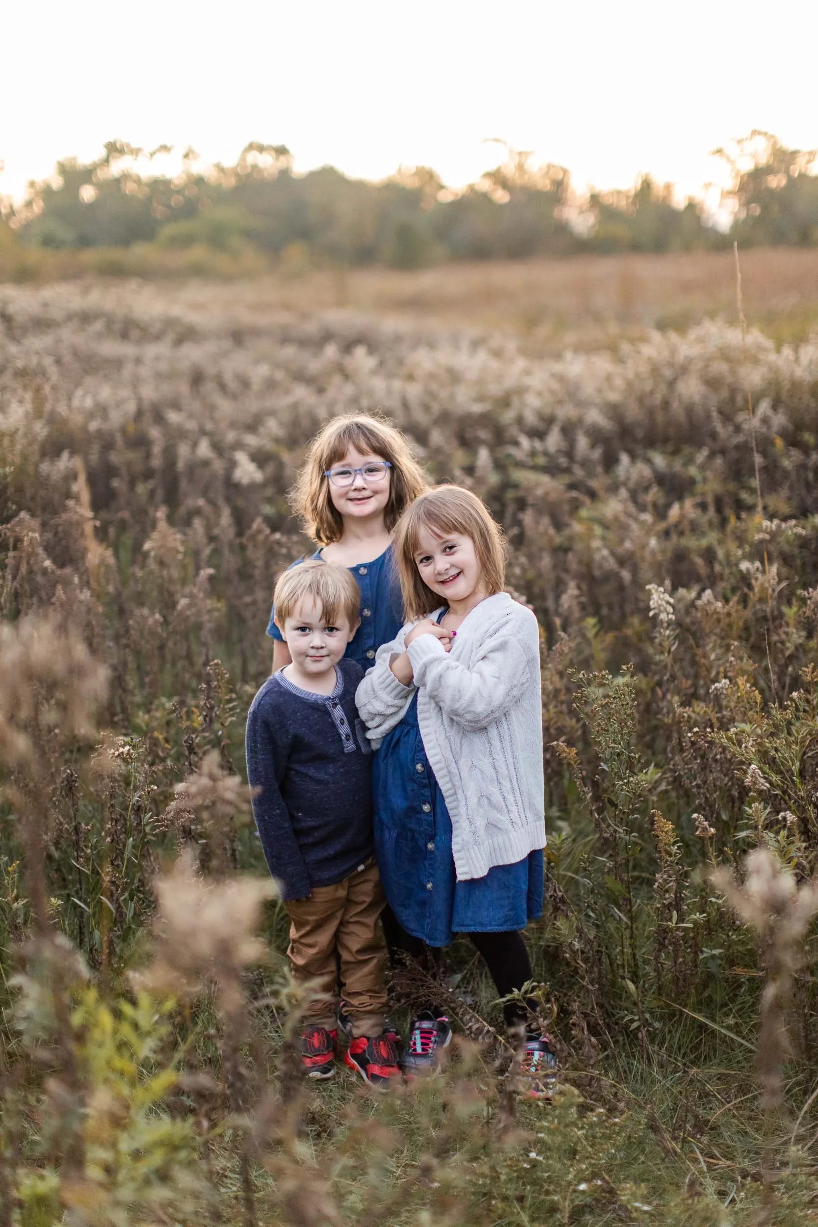 Siblings in a field of wildflowers by Chicago Family Photographer