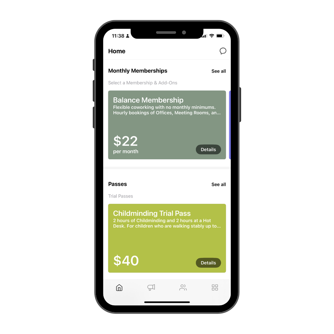 Where to browse Monthly Memberships and Trial Passes on the app.