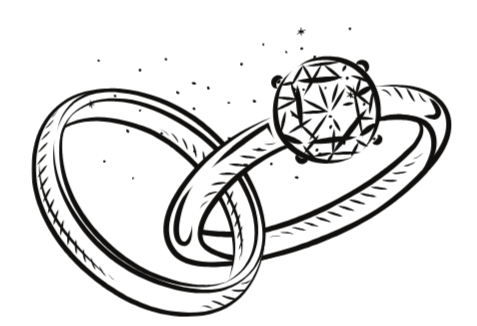 A ring with a large round diamond on a band.
