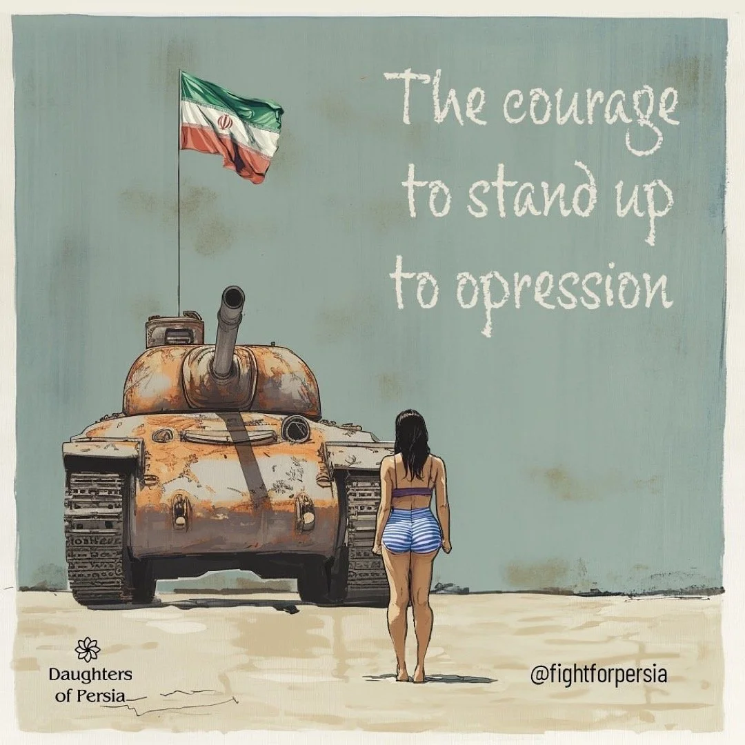 This art from @fightforpersia depicts the bravery of one woman&rsquo;s fight for freedom. Victory for Ahoo Daryaei! 🌟

After a harrowing journey, Ahoo is finally home. The Regime tried to silence her by labeling her as mentally ill, but we know the 