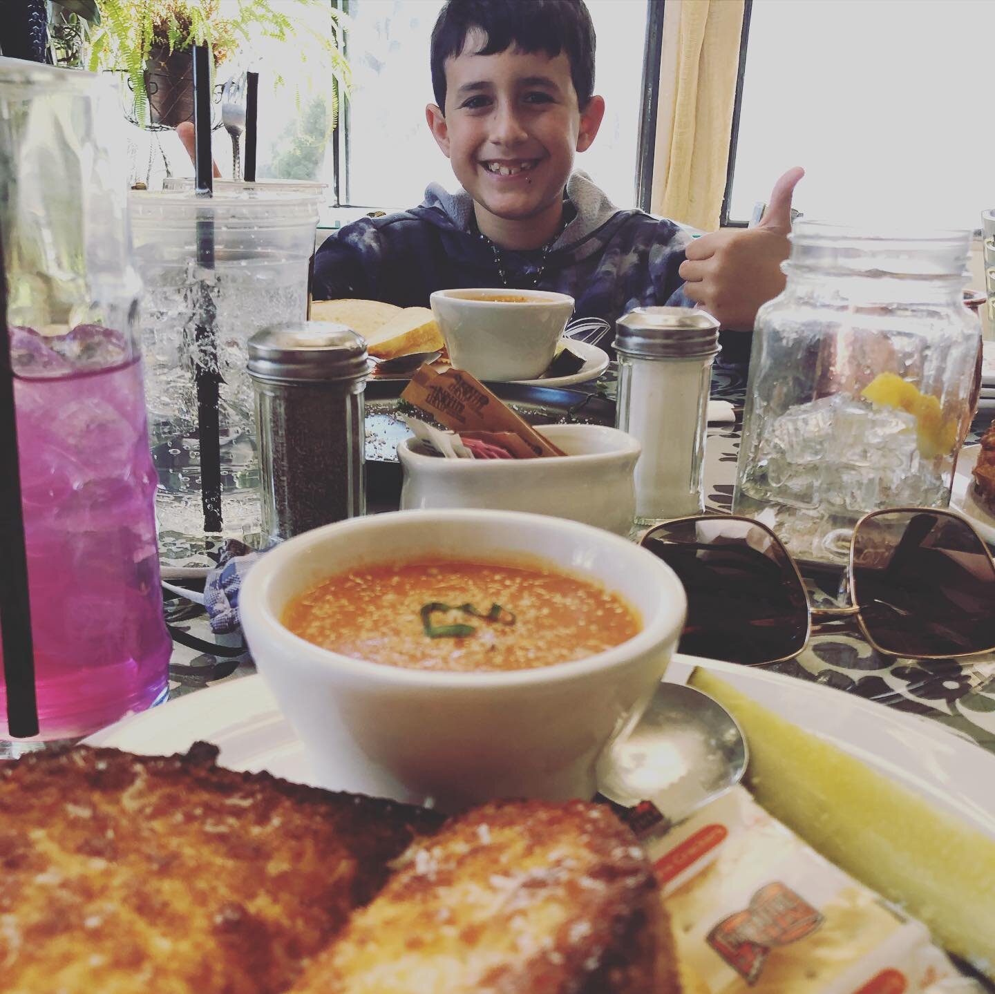 Lunch is served!

A classic, tomato soup and grilled cheese and the best is at Annie&rsquo;s in Pinetop, AZ🏔 That is a crispy cheese topping on the sourdough bread 🤤

This might just look like a cute pic of Elliot, but this was the first meal since