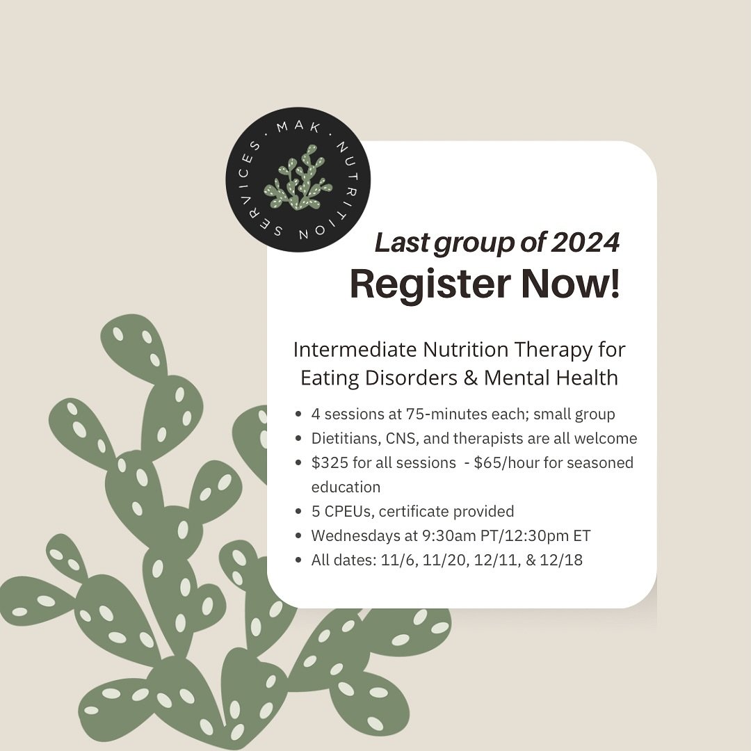 ✨ Last group of 2024! ✨

Are you passionate about working with clients who have eating disorders but feel overwhelmed by all the information out there? 

Are you looking to deepen your expertise and feel more confident navigating complex cases involv