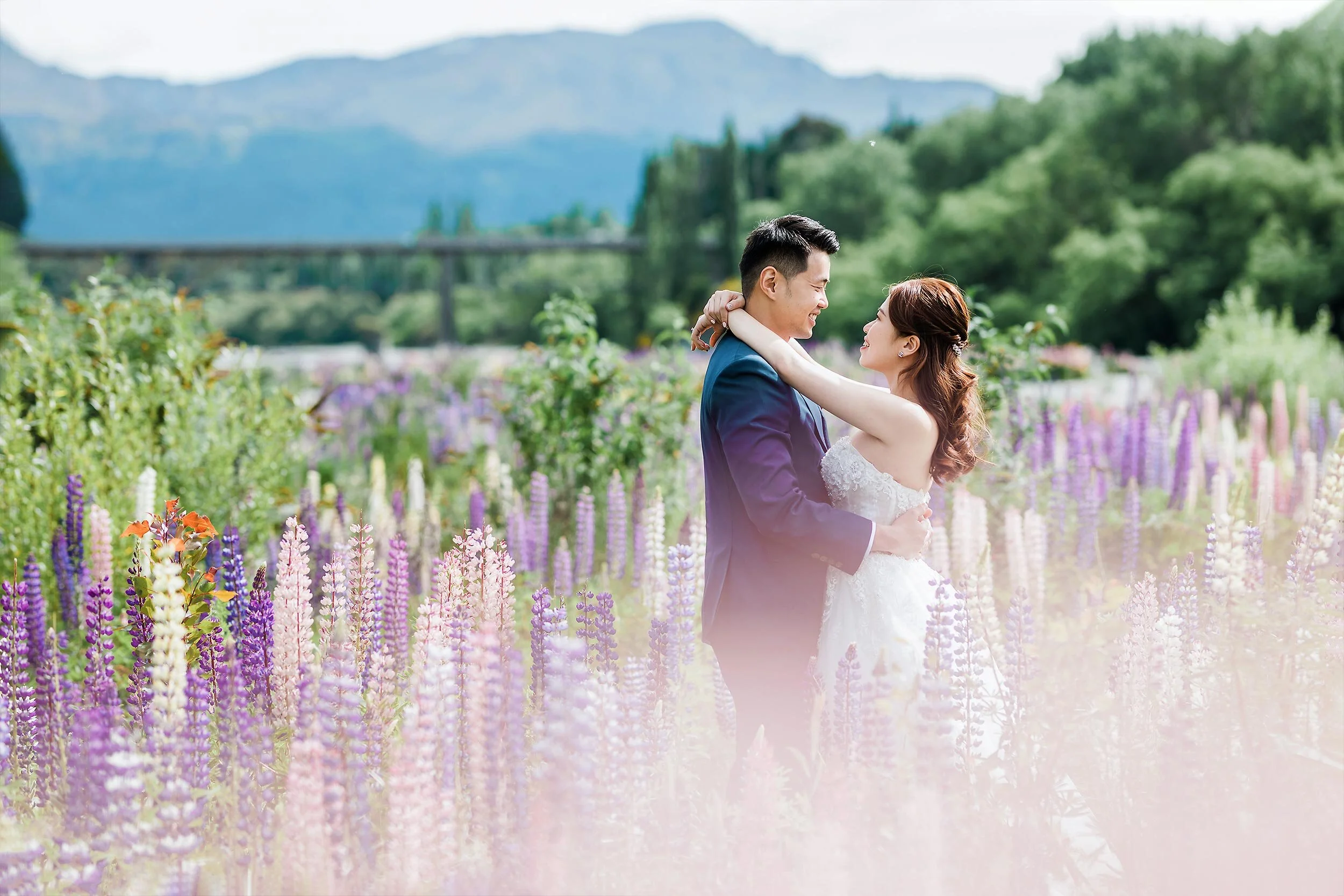 Queenstown Lupins Flower Wedding Photo